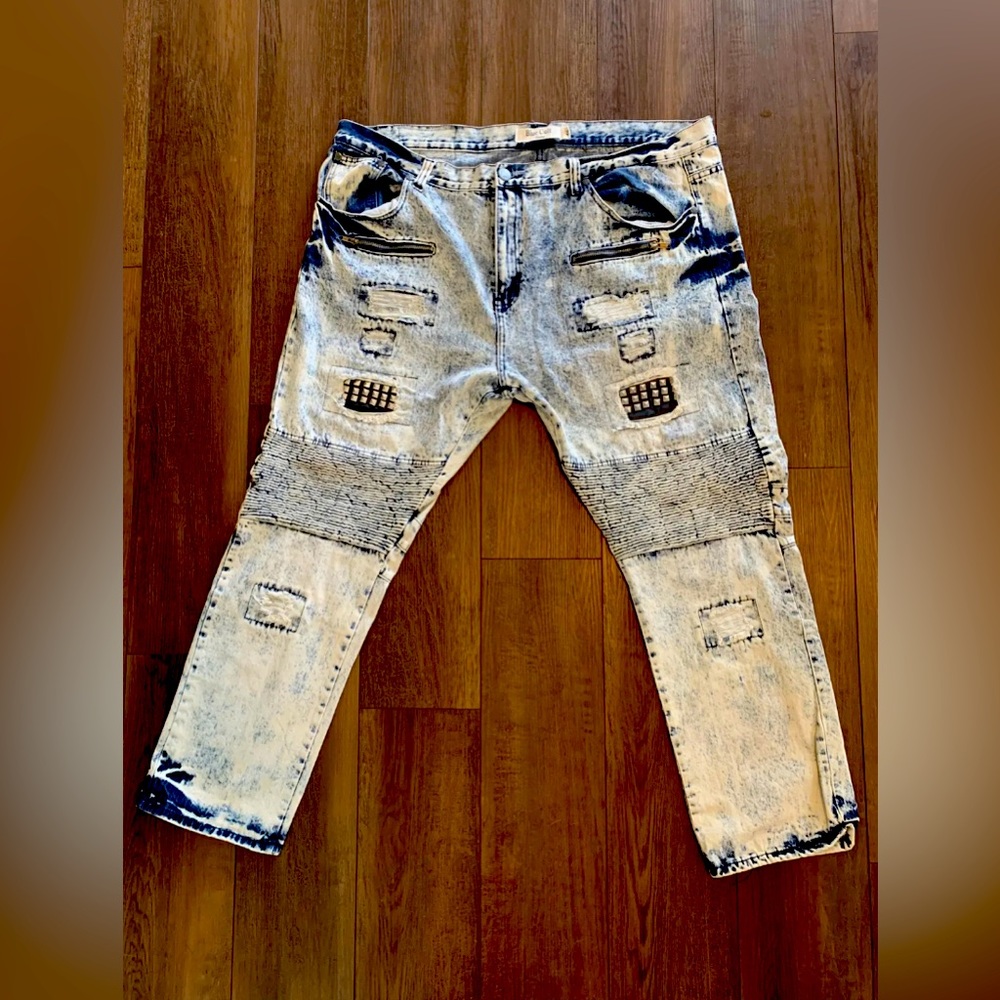 Blue Cult Jeans Men's Distressed Zipper Cargo Pockets Acid Wash Bleached 46